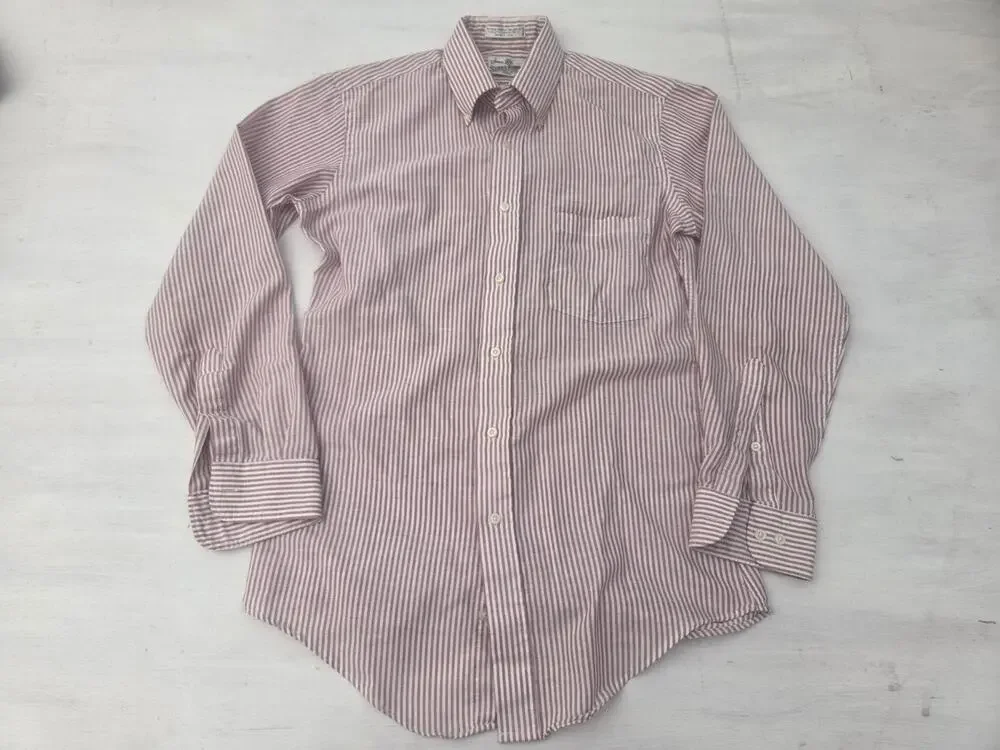 Vtg Sears Roebuck Shirt Mens 15 32/33 Button Up Red White Stripe Made USA